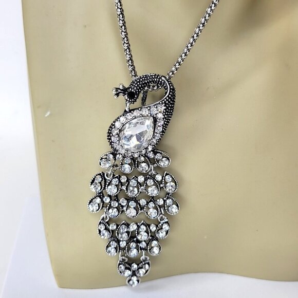 Crystal Peacock Pendant Necklace Statement Necklace - Picture 1 of 7